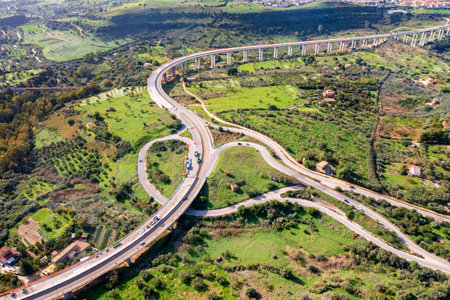 Aerial view from a drone of a part of a road junction. Transportation and infrastructure conceptの写真素材