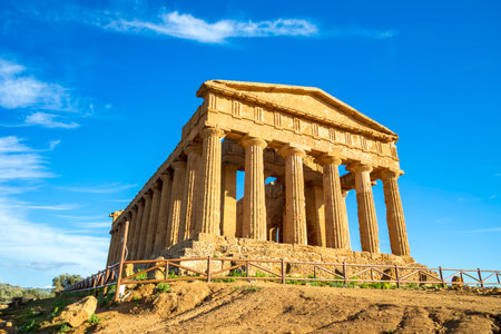 The famous Temple of Concordia in the Valley of Temples near Agrigento, Sicily, Italyの写真素材
