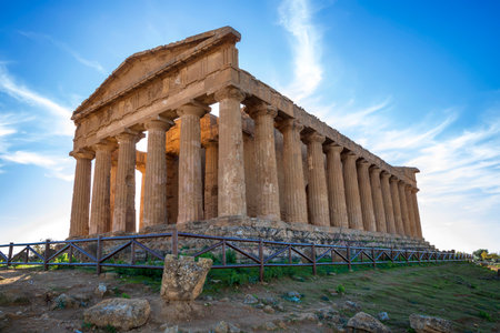 The famous Temple of Concordia in the Valley of Temples near Agrigento, Sicily, Italyの写真素材