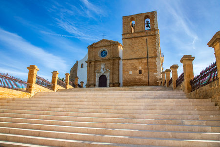 Staircase and facade of the Cathedral of Saint Gerlandof in Agrigento, Sicilyの写真素材