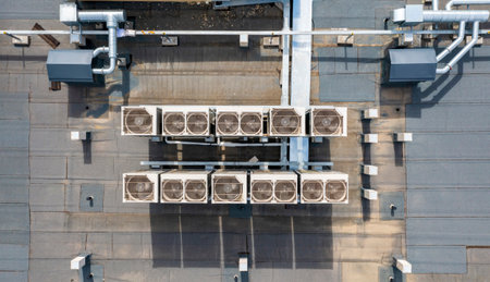 air ventilation flow system on the roof of the building. vent pipe fan HVAC.の写真素材