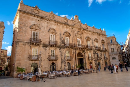 Syracuse, Italy - November 21, 2022:  Piazza Duomo and Baroque architecture building. Travel photo.のeditorial素材