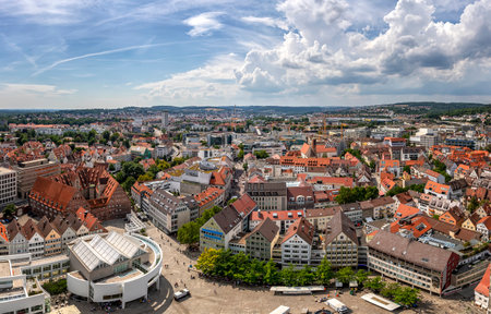 View of the city from the top of Ulm Minster the world's tallest church.の写真素材