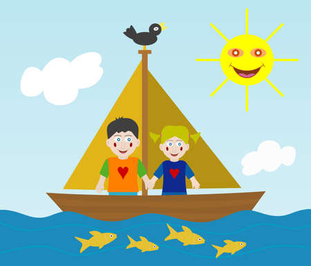 Kids sailing adventureのイラスト素材