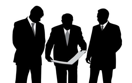 Three businessmen engineers or architects looking at a new project planのイラスト素材