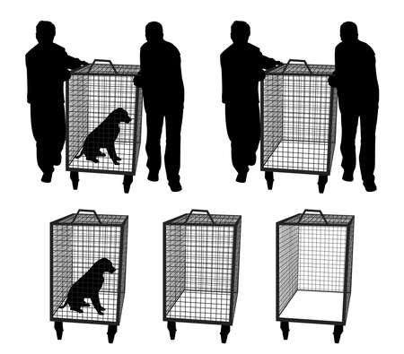 Animal control officers with dog in cage or empty cageのイラスト素材