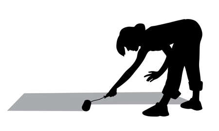 Woman painting floor with paint rollerのイラスト素材
