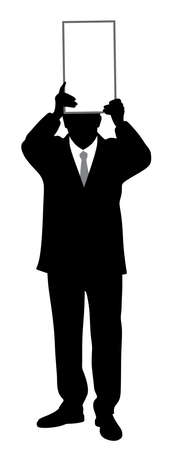 Businessman holding blank board above his headのイラスト素材