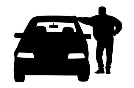 Man standing next to the carのイラスト素材