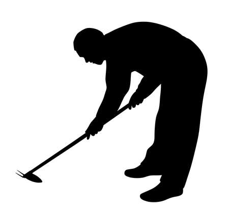 Man working in the garden with weeding hoeのイラスト素材