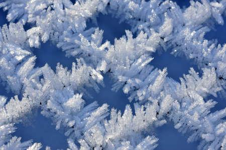 Fine ice crystals on netting formed by hoar frost