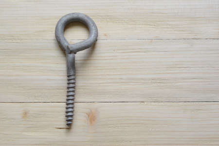 The round head screw is mounted on an old piece of wood, it can be used to hang different types of weights.の写真素材