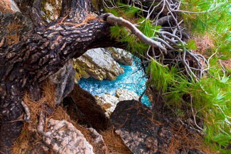 Beautiful view of the island in the Adriatic Sea and the rocky shore.の写真素材
