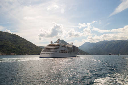 Beautiful views from the sea to the Adriatic coast of the Bay of Kotor. Travel to Montenegro.