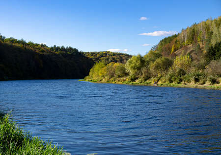 Beautiful view of the river and forest on a warm summer day.
