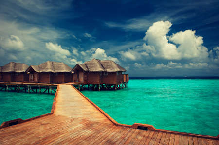 water bungalows in Maldives Islands in the azure waterのeditorial素材