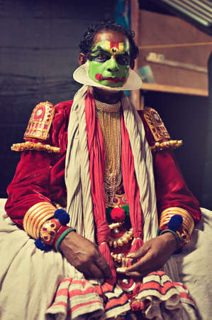 Kerala state, India.Tired Kathakali dancer after show.のeditorial素材