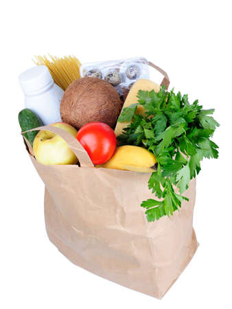 Paper bag with food on a white backgroundの写真素材