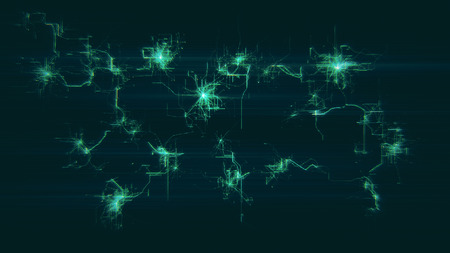 Artificial Neural Network grows. Electronic nodes connected together with a synaptic links in...