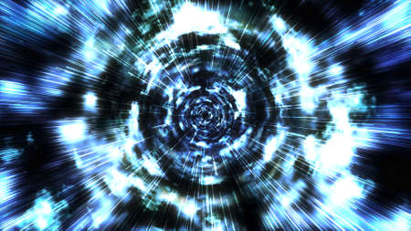Hyperspace jump through the stars to a distant space. Abstract light speed interstellar travel concept. High detail space warp journey through a wormhole. Ultra high resolutionの写真素材