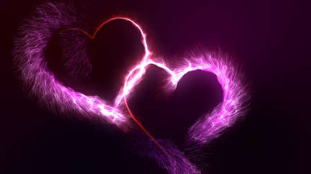 Valentines day two connected glowing red and pink bright particle hearts with flourish and bokeh glitter particles. Beautiful love symbol for Saint Valentines holiday. Ultra HDの写真素材