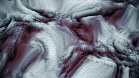 Abstract futuristic cubic surface 3D animation loop. Bright blue voxel grid particle blocks moving...