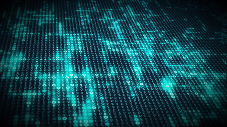 Bright glowing cryptocurrency coin symbols like bitcoin, ethereum, ripple appear on currencies like dollar, euro etc. stream in futuristic big data information technology concept.の写真素材