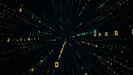 Digital futuristic data tunnel. Binary 0 and 1 numbers in cyberspace. Lightspeed computer network...