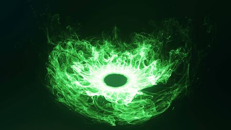 Abstract isolated enegry wave particle blast. Motion background 3D illustration with fractal sparks explosion and magic dust trail fluctuating in circle flowの写真素材