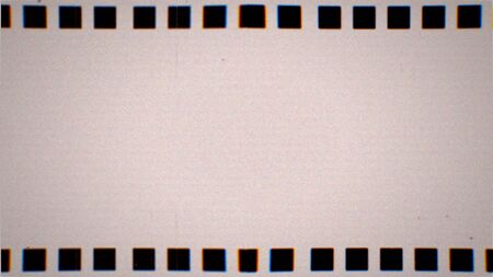 Vintage VHS film negative strip. Old reel overlay with dirt, defects, noise, scratches, camera roll burns, grain and dust. Set TV tape glitch effect 4K 3D render on black backgroundの写真素材