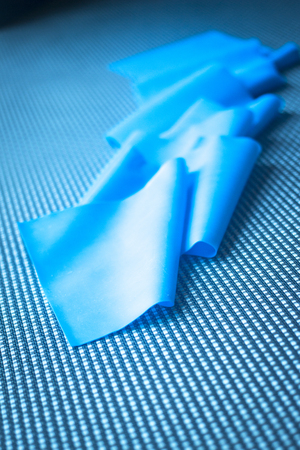 Pilates stretching yoga flexibility postural rubber band posture blue flexible strap health clubの写真素材