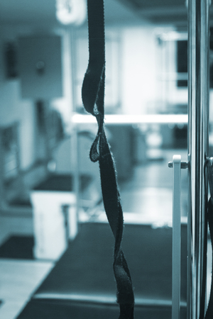 Pilates exercise fitness gym machine in health club to develop strength, flexibility nd improve posture.の写真素材