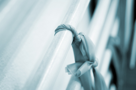 Physiotherapy and pilates elastic bands on wooden stretching rails in hospital medical center clinicの写真素材