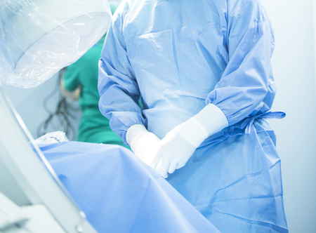 Hospital emergency orthopedics and traumatology surgery operating room medical clinic real life photo in foot, ankle and leg arthroscopy orthopedic operation.の写真素材