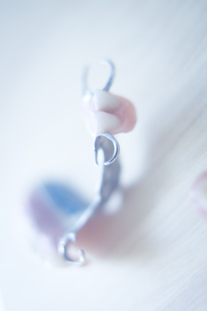 Removable partial denture metal and plastic dental false teeth prosthetics.の写真素材
