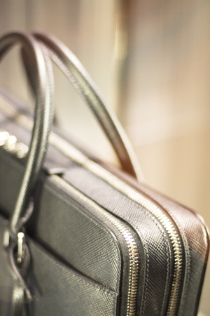 Store window man bag luxury leather briefcase photo.
