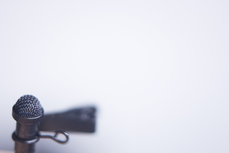 Audio recording professional lapel lavalier lav voice mini microphone to record voice in interviews or television film shoots.の写真素材