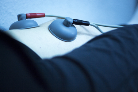 Physiotherapy and orthopedics clinic patient in electrical impulse rehabilitation from Traumatology...