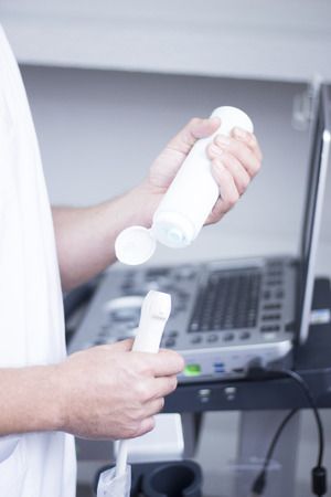 Ultrasound assisted EPI ecography intratissue percutaneous electrolysis physical therapy rehabilitation physiotherapist treatment in hospital medical center IPE physiotherapy clinic.の写真素材