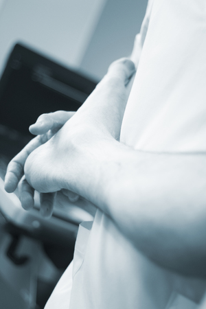 Myofascial osteopathy physiotherapy treatment by physiotherapist and osteopath in physical therapy rehabilitation treatment on patient on leg, ankle and foot.の写真素材