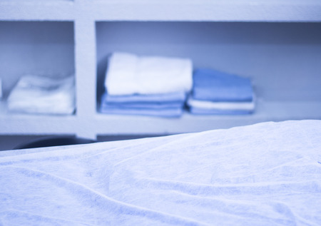 Physiotherapy clinic table physiotherapist bed used for massage treatments on patients.の写真素材