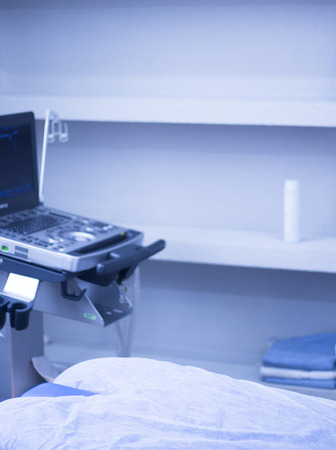 Physiotherapy clinic table physiotherapist bed used for massage treatments on patients.