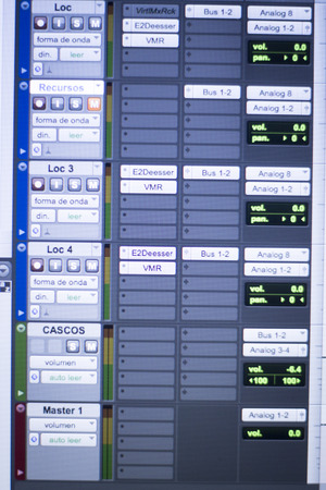 Professional sound recording audio studio computer screen to record music, musical instruments,...