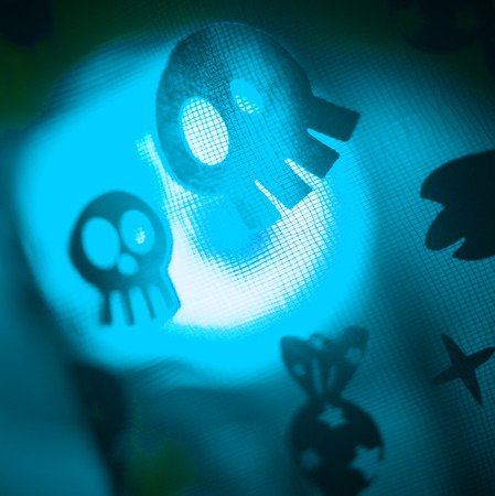 Halloween ghost skull head children's party trick or treat surreal, ghostly scary photo of frightening ghosts and monsters at night.の写真素材