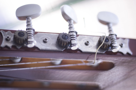 Spanish traditional flamenco wooden acoustic guitar strings and fretboard.の写真素材