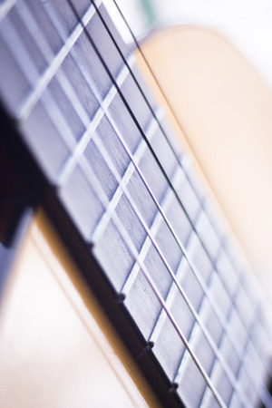 Spanish traditional flamenco wooden acoustic guitar strings and fretboard.の写真素材