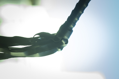 Bondage black leather and PVC whip sex toy used for sexy adult sado-masochistic S & M games for...
