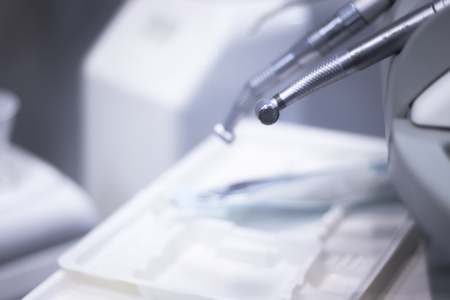 Dentists chair drill tools in dental office for drilling and fillings for patients.
