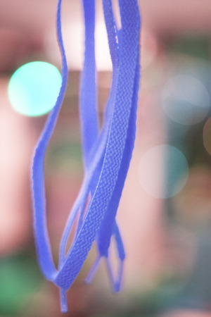 Sports colored shoe laces from inline roller skates in retail store isolated new.の写真素材