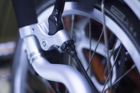 Folding bicycle city commuter bike in retail store shop window new.の写真素材